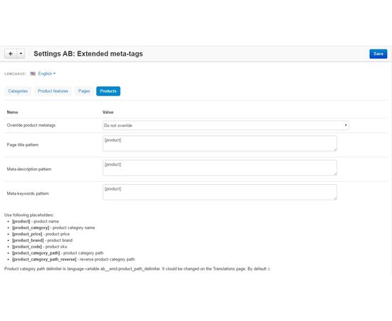 Модуль - Расширенные meta теги и плейсхолдеры